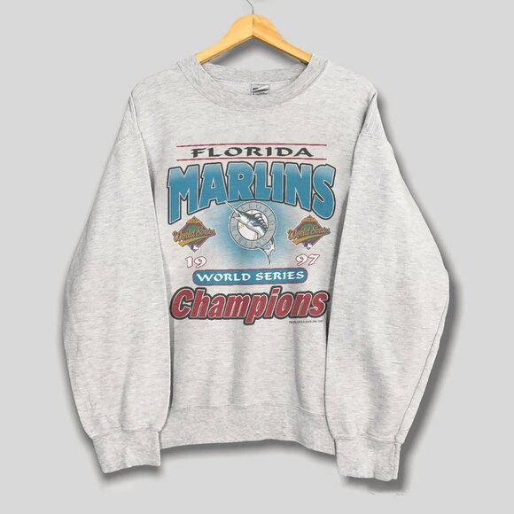 1997 Florida Marlins Distressed’s Single Stitch World Series Rust Sweatshirt - Picture 1 of 2